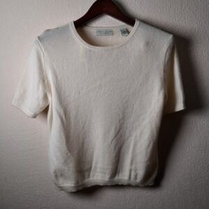 Lord & Taylor 100% Cashmere Short Sleeve Sweater Cream Ivory Crew Neck Large